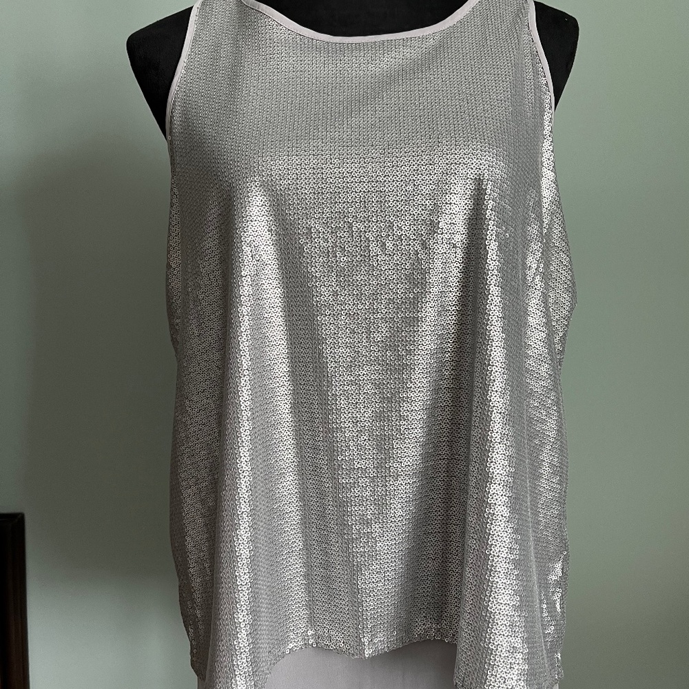 Jennifer Lopez Silver Sequin Split Back top Size L